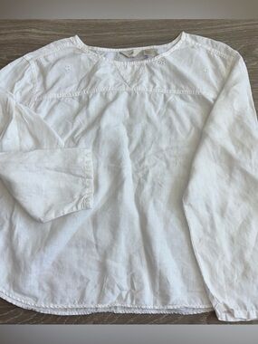 J. Jill White Long-Sleeve Linen Eyelet Top